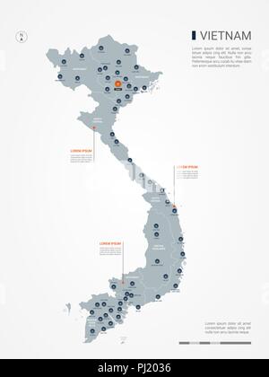 Vietnam Karte mit Grenzen, Städte-, Kapital- und administrativen Abteilungen. Infografik Vektorkarte. Bearbeitbare Layer deutlich gekennzeichnet. Stock Vektor