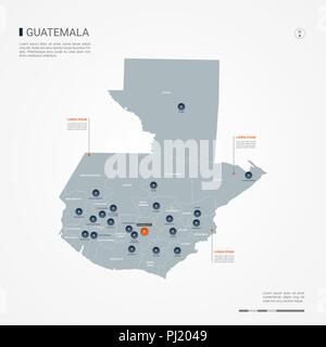 Guatemala Karte mit Grenzen, Städte-, Kapital- und administrativen Abteilungen. Infografik Vektorkarte. Bearbeitbare Layer deutlich gekennzeichnet. Stock Vektor