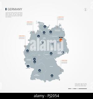 Deutschland Karte mit Grenzen, Städte-, Kapital- und administrativen Abteilungen. Infografik Vektorkarte. Bearbeitbare Layer deutlich gekennzeichnet. Stock Vektor