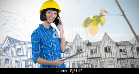 Das zusammengesetzte Bild der weiblichen Architekt Gespräch am Handy Stockfoto
