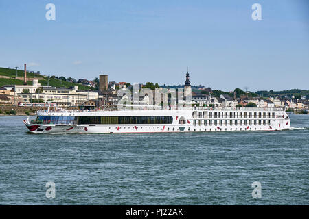 A-Rosa Flora, moderne Rhein Kreuzfahrtschiff, Rüdesheim am Rhein und Bingen am Rhein Stockfoto