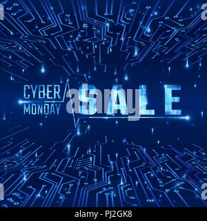 Cyber Monday im Verkauf. Abstrakte Stromkreis Textur Hintergrund mit Rabatt anbieten. Vector Illustration Stock Vektor