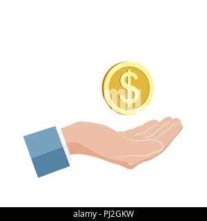 Geschäftsmann hand Halten Gold Medaille. Nächstenliebe und spende Konzept. Vector Illustration auf weißem Hintergrund Stock Vektor