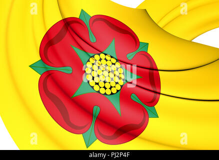 3D Flagge der Grafschaft Lancashire, England. 3D Illustration. Stockfoto