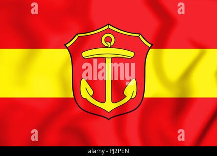 3D-Flagge der Stadt Ludwigshafen am Rhein (Rheinland-Pfalz), Deutschland. 3D-Darstellung. Stockfoto