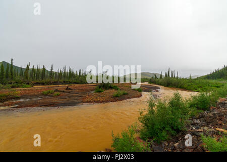 Die Red Creek verläuft entlang des Dempster Highway, Yukon, Kanada. Stockfoto