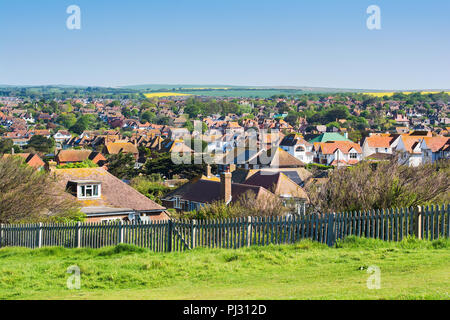 Blick auf die stadt Seaford von der Klippe entfernt, Seaford, East Sussex, England, selektiven Fokus Stockfoto