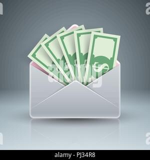 Umschlag, Brief, E-Mail, Bestechung, Geld, Dollar, Symbol. Stock Vektor