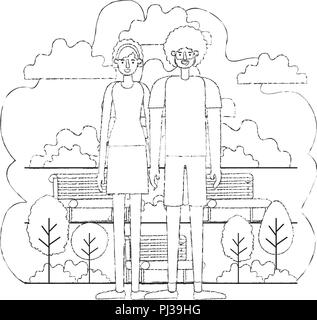 Paar Zeichen im Park Szene Stock Vektor