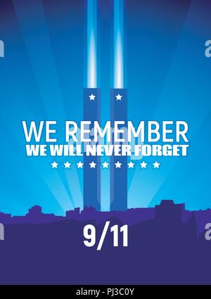 Patriot Tag, dem 11. September. Vector Illustration, blauen Farben mit Text und weiße Sterne Stock Vektor