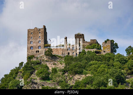 Liebenstein Burg (Burg Liebenstein), 13. Jahrhundert, oberhalb des Dorfes Kamp-Bornhofen am Rhein Schlucht; Jetzt ein familiengeführtes Hotel. Stockfoto