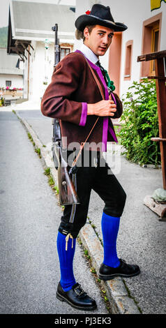 Soldat der Tiroler Miliz vom Mäzenatentum Tag in Reith bei Seefeld, Österreich Stockfoto