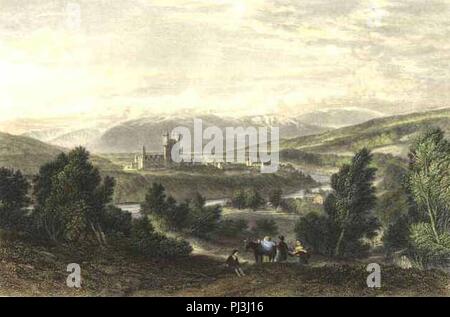 Balmoral Castle gezeichnet von W. Leitch gestochen von J. Godfrey 1875 bearbeitet werden. Stockfoto