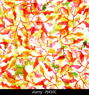 Nahtlose herbst Muster mit abstrakten Zweige und Blätter und Aquarell Spritzer, fallen wiederholen Stockfoto