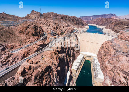 Hoover Dam an einem sonnigen Tag, Nevada, USA. Stockfoto