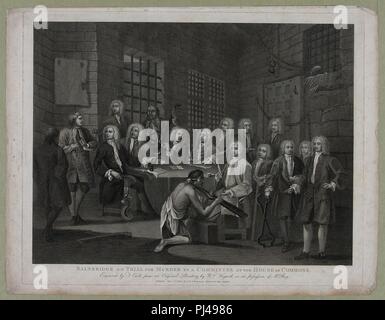 Bainbridge (d. h., Bambridge) auf Versuch für Mord von einem Ausschuss des Unterhauses - von T.Koch von einem ursprünglichen Gemälde von Wm eingraviert. Hogarth, die sich im Besitz von Herrn Ray. Stockfoto