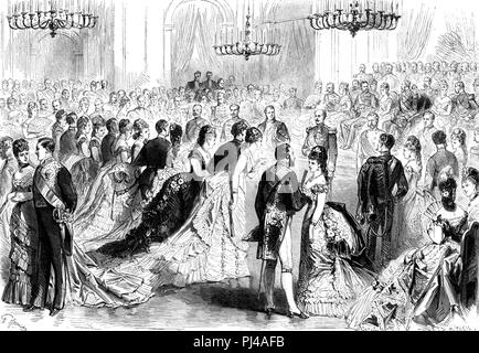 Bal de la Cour lors du Mariage de La Princesse Louise de Belgique avec Le prince Philippe de Saxe-Cobourg et Gotha LE 4 février 1875. Stockfoto