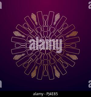 Dekoratives Mandala aus Weingläser, Wein und Trauben Stock Vektor