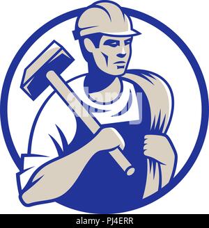 Vector Illustration eines Builder Bauarbeiter mit Hammer Stock Vektor