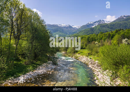 Wunderbare Natur, Wanderungen im Triglav Nationalpark in der Nähe von Ukanc und Slap Wasserfall Savica, Bohinj Tal und den See, Obere Krainer, Slowenien, Euro Stockfoto