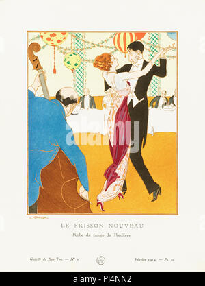 Le Frisson Nouveau. Ein neuer Nervenkitzel. Robe de Tango de Redfern. Tango Kleid von Redfern. Art-deco-fashion Illustration von tschechischen Künstler Ludvik Strimpl, 1880-1937. Die Arbeit war für die Zeitung Le Bon Ton, einem Pariser Mode Magazin zwischen 1912-1915 und 1919-1925 veröffentlicht. Stockfoto