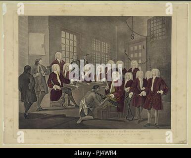 Bambridge auf Versuch für Mord von einem Ausschuss des Unterhauses - von T.Koch von einem ursprünglichen Gemälde von Wm eingraviert. Hogarth, die sich im Besitz von Herrn Ray. Stockfoto