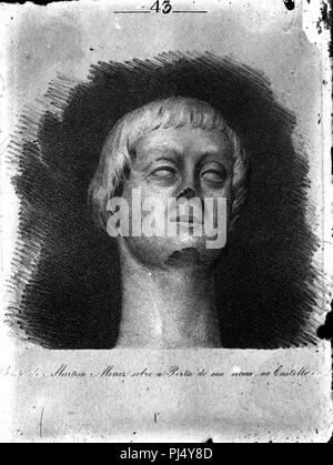 BAR 000087 - Castelo de São Jorge. Busto de Martim Moniz Sobre a Porta de seu Nome. Desenho de Sendim, século XIX. Stockfoto