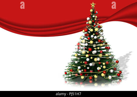 3D-Darstellung. Weihnachten. Tannenbaum mit Platz für Text eingerichtet. Stockfoto