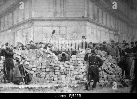 Barricade Voltaire Lenoir Gemeinde Paris 1871. Stockfoto