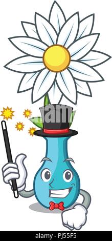 Magier Maskottchen schöne Blume in der Vase Cartoon Stock Vektor