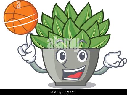 Mit basketball Charakter cartoon Topfpflanze echeveria Cactus Stock Vektor