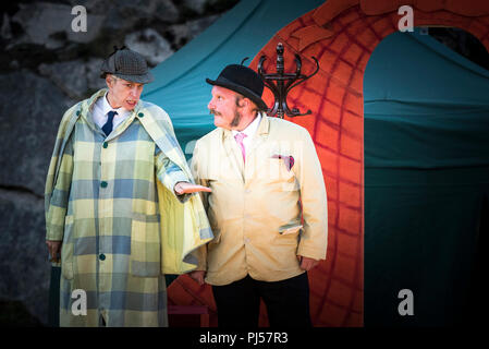 Eine Leistung des Hundes der Baskervilles von Illyria Theatre Company in Cornwall. Stockfoto