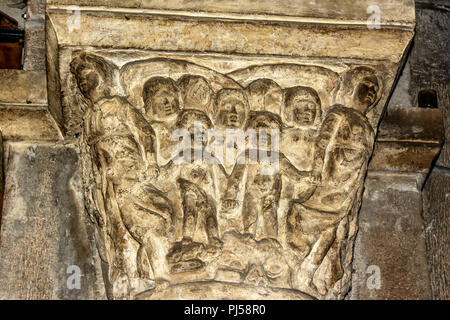 Langogne, romanische Kapitelle von Saint Gervais und Sankt Protais Kirche, Lozère, Royal, Frankreich, Europa Stockfoto