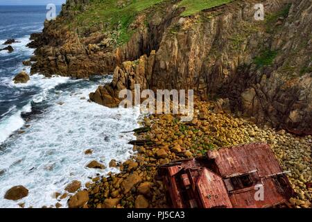 RMS Mülheim German Cargo Ship Wreck, Mayon Klippe, Lands End, Cornwall, England, Großbritannien Stockfoto