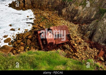 RMS Mülheim German Cargo Ship Wreck, Mayon Klippe, Lands End, Cornwall, England, Großbritannien Stockfoto