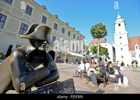 Napoleons Armee Soldat - Bratislava Hauptplatz (Hlavné námestie), Slowakei Stockfoto