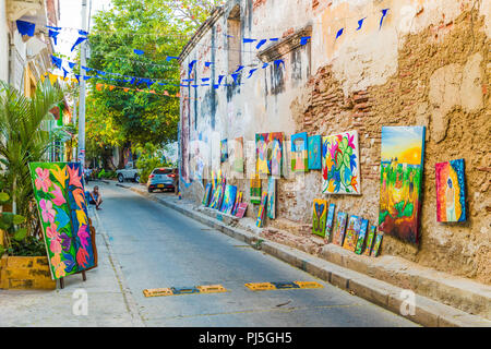 Eine typische Ansicht in Cartagena in Kolumbien. Stockfoto