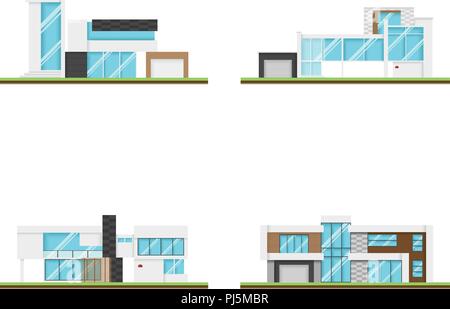 Satz von vier Häuser und moderne Häuser Design, moderne Gebäude und Architektur, Vektor Sammlung von home Abbildung. Stock Vektor