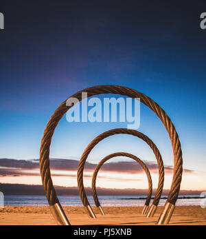 Sunrise, Strand Barceloneta, Barcelona, Spanien in den frühen Morgenstunden Stockfoto