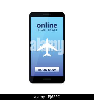 Flugtickets online Handy mit Flugzeug und Taste "Buch Vektor-illustration EPS 10. Stock Vektor