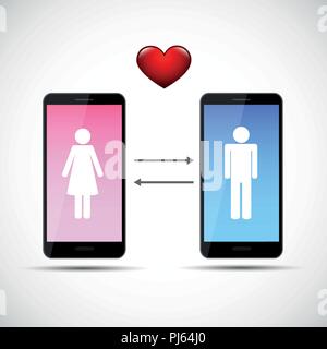 Online dating-APP-Konzept mit Mann und Frau Piktogramm Vektor-illustration EPS 10. Stock Vektor