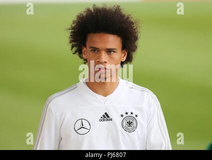 München, Deutschland. 04 Sep, 2018. firo: 04.09.2018, Fußball, Fußball, Nationalmannschaft Deutschland, Ausbildung, Leroy Sane, die Hälfte Abbildung, DFB | Verwendung der weltweiten Kredit: dpa/Alamy leben Nachrichten Stockfoto