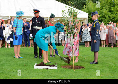 Hillbrough Schloss, Nordirland. 4. September 2018. Ihre Königliche Hoheit Prinzessin besuchte der Staatssekretär für Nordirland Irland jährliche Gartenparty auf Hillsborough Castle, Prinzessin Anne met und sprach mit den Besuchern bei einem Rundgang in die Gärten. Hillsborough: Co unten: UK: 4. Sept 2018 Credit: Mark Winter/Alamy leben Nachrichten Stockfoto