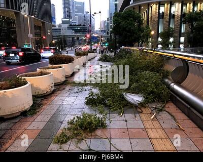 Stadt Osaka, Japan. 4. Sep 2018. Einen allgemeinen Blick auf eine Straße in Osaka nach dem Taifun Jebi vergangen. Quelle: LBA/Alamy leben Nachrichten Stockfoto