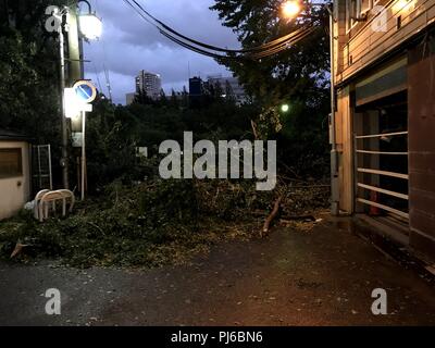 Stadt Osaka, Japan. 4. Sep 2018. Einen allgemeinen Blick auf eine Straße in Osaka nach dem Taifun Jebi vergangen. Quelle: LBA/Alamy leben Nachrichten Stockfoto