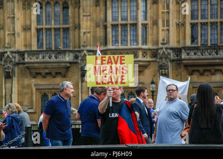 London, Großbritannien. 5. September 2018. Pro-Brexit Unterstützer außerhalb des Parlaments Credit: Alex Cavendish/Alamy leben Nachrichten Stockfoto