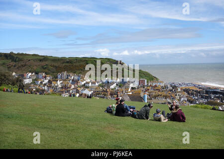 Hastings, Großbritannien, Blick von Westen in Richtung East Hill Stockfoto