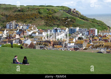 Hastings, Großbritannien, Blick von Westen in Richtung East Hill Stockfoto