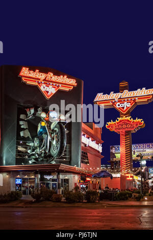 LAS VEGAS, Nevada, USA - 31. Mai 2009: Harley Davidson Cafe in der Nacht in Las Vegas, Nevada Stockfoto