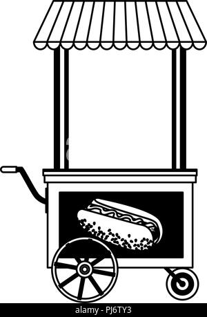 Hot Dog cart stand in Schwarz und Weiß Stock Vektor